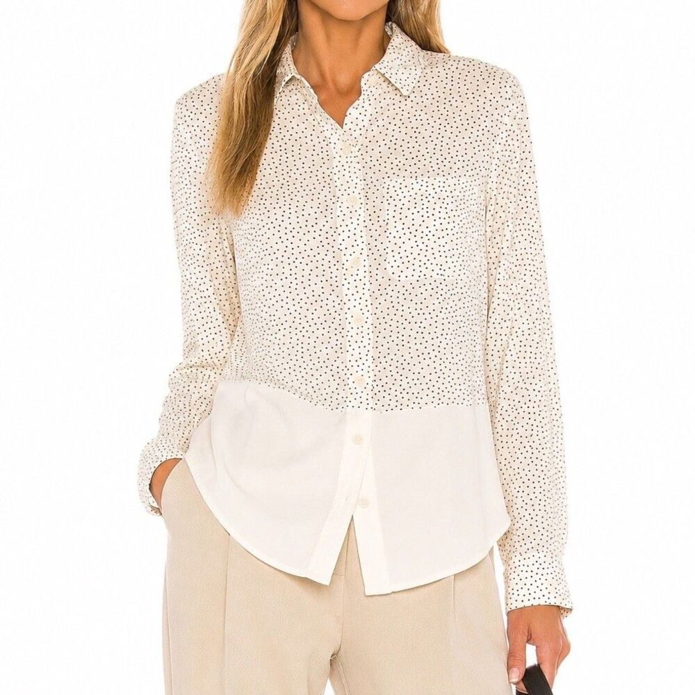 Express Portofino Shirt Polka Dot Black White Layer Contrast Collar Blouse P XS